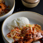 Air fryer teriyaki salmon in a bowl