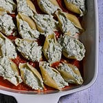 Stuffed Shells in casserole dish before baking