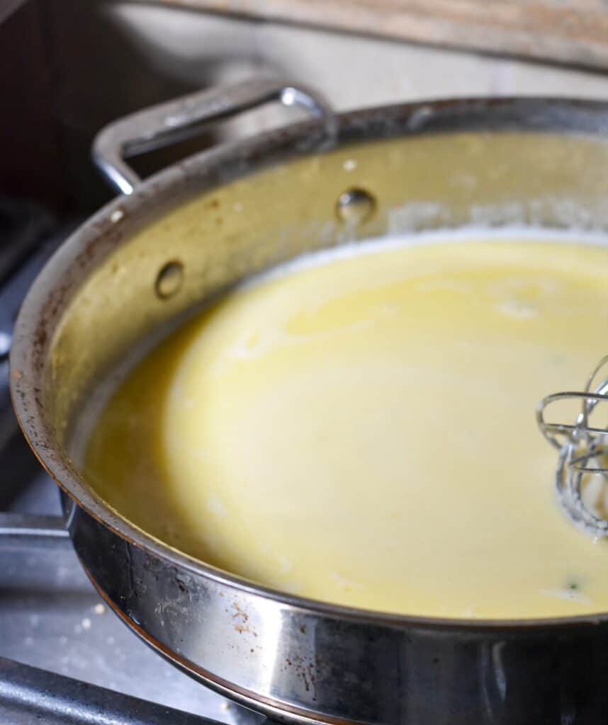 Butter cheese sauce in a pan