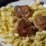 Easy Pan-Fried Turkey Meatballs with Creamy Pan Sauce over egg noodles